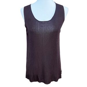 Eileen Fisher Womens Chocolate Brown Sheer Crinkle Mesh Tank Top Large NWT